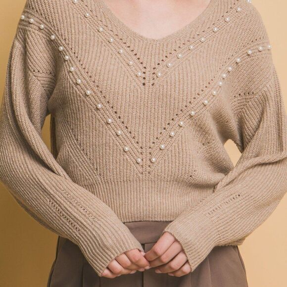 ‎Khaki Fall Pearl Sweater - Picture 2 of 4